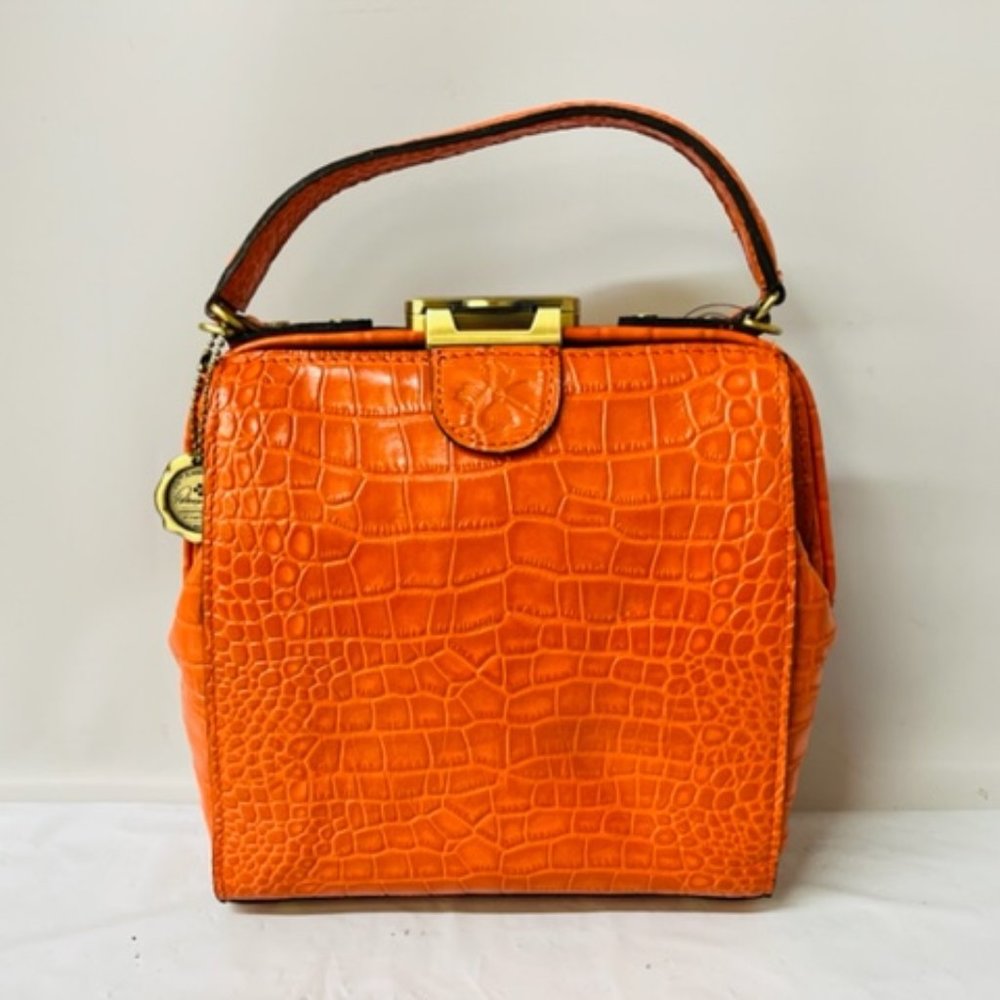 Patricia Nash Nela Satchel in Orange, Distressed Vintage Croc Collection- NEW